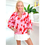 Lobster & Starfish Cotton Bahama Top w/ Adjustable Sleeve Ties