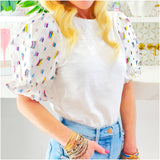 Confetti Embroidered Puff Sleeve Aria Top
