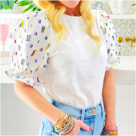 Confetti Embroidered Puff Sleeve Aria Top