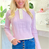 Lilac & Off White Collared Dalton Sweater