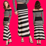 Black Cream Stripe Knit Everly Skirt