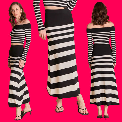 Black Cream Stripe Knit Everly Skirt