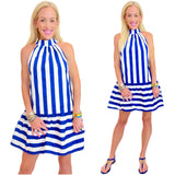 Vibrant Blue Cabana Stripe Cotton Sorrento Flounce Dress