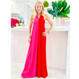 Pink & Red Sabrina Halter Dress w/ Open Back