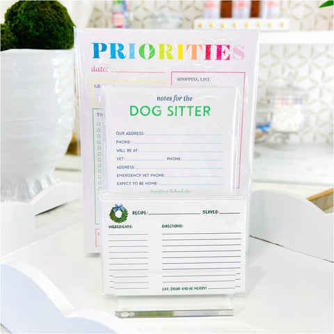 Holiday Recipe, Priorities & Dog Sitter Notepads