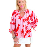 Lobster & Starfish Cotton Bahama Top w/ Adjustable Sleeve Ties