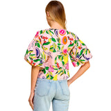 Pink Bubble Sleeve Fruity Top w/Keyhole Back