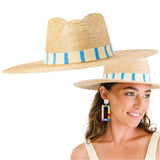 Palm Frond Blue Stripe Suzy Hat, Handmade in Guatemala