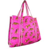 (10 Colors) Quilted Block Print Oversized Reversible Tote Bags