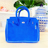 12” Cobalt Blue + Aqua Trim Terry Seychelles Tote w/ Removable Tassel