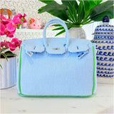 16” Blue + Green Trim Terry Seychelles Tote w/ Optional Shoulder Strap