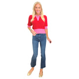 Pink & Red Button Front Fine Knit Margot Top