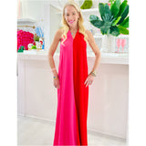 Pink & Red Sabrina Halter Dress w/ Open Back