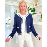 Navy & Ivory Gold Button Colette Cardigan Jacket