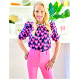 Puff Sleeve Contrast Collar Damien Heart Top