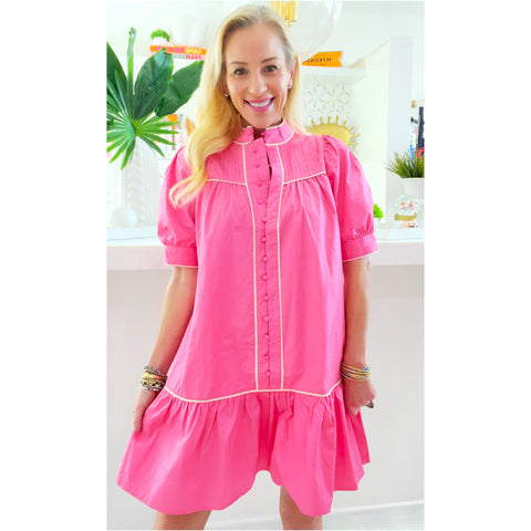 Pink Piped Henley Dress