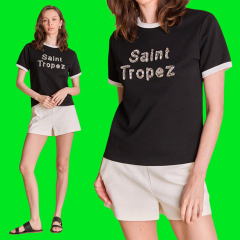 Black Bejeweled Saint Tropez Top