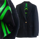 Black Tweed Willa Jacket with Green Satin Lining Contrast