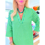 Green & Blue Linen & Cotton Camille Dress w/ Pockets