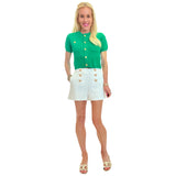 Green Knit Gold Button Laurel Top