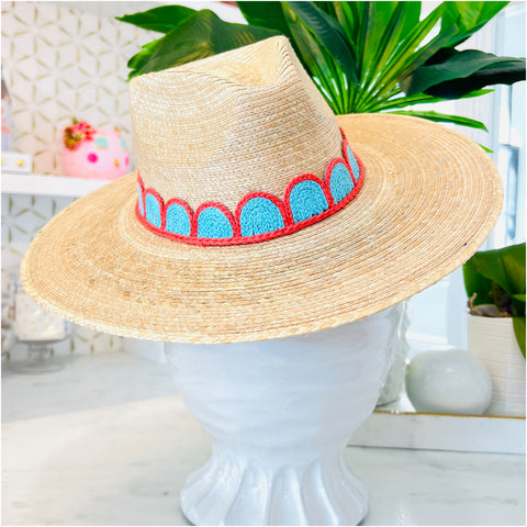 Palm Frond Scalloped Band Glenda Hat, Handmade in Guatemala