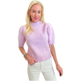 Lilac Scalloped Mia Sweater w/ Rhinestone & Pearls