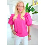 Pink Poplin Ollie Top with Keyhole Back