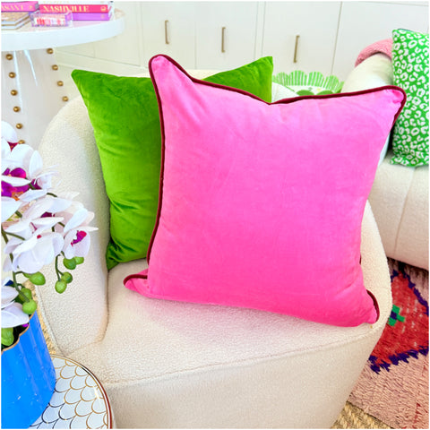 (Set of 2) 7 Colors - Velvet 22” Pillows with Contrasting Color Trim