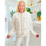 Ivory Fuzzy Knit Chain Detail Marisol Dress & Jacket (sold separately)