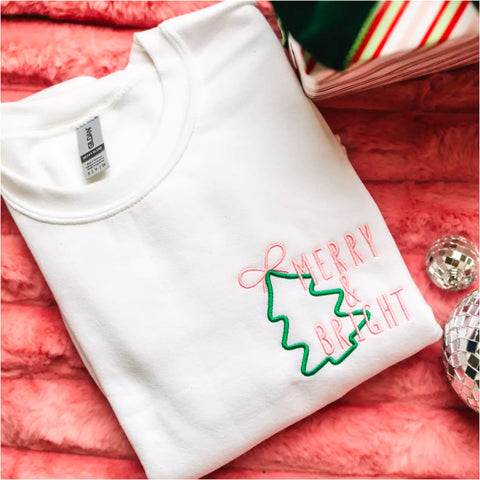 Embroidered Merry & Bright Holiday Sweatshirt