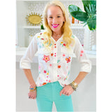 Embroidered Hearts & Floral Soft Lyocell Sketchbook Button Down Top