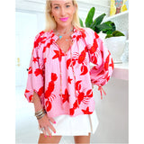 Lobster & Starfish Cotton Bahama Top w/ Adjustable Sleeve Ties