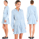 Blue Circus Stripe Button Down Fit & Flare Pope Dress