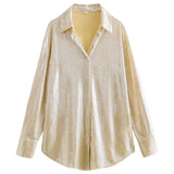 Metallic Gold Button Down Shirley Top