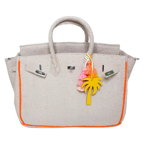 16” Taupe Grey + Orange Trim Terry Seychelles Tote w/ Removable Tassel