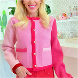 Pink & Red Gold Heart Button Wool Blend Sally Cardigan Jacket