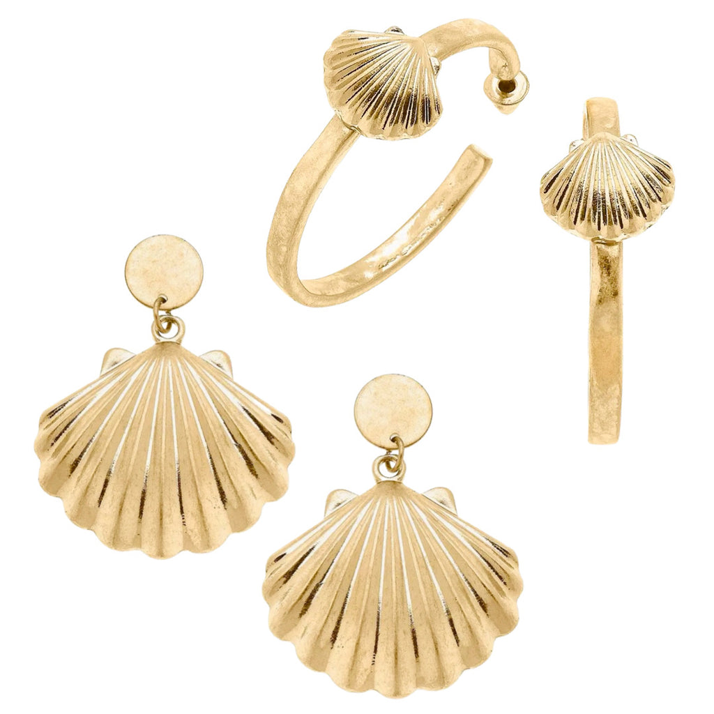 2023 Fashion Jewelry Gold Textured Seashell Stud Earrings, Trendy Women's  Street Style Ear Accessories | SHEIN
