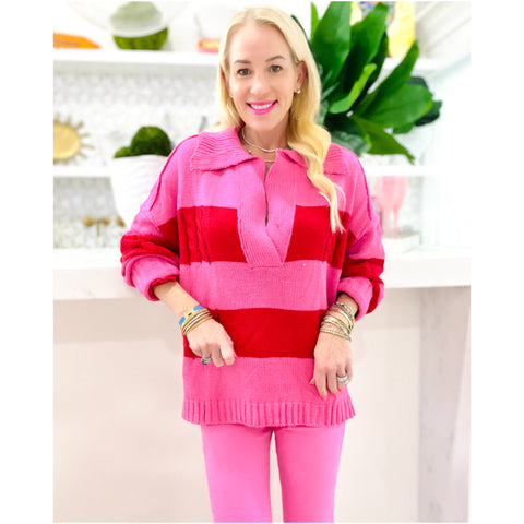 Pink & Red Collared Britton Sweater