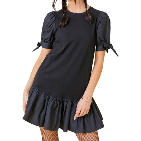 Black Bow Sleeve Poplin + Knit Sullivan Dress