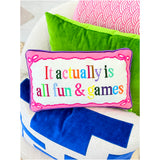 Needlepoint “Fun & Games” Pillow w/ Velvet Back