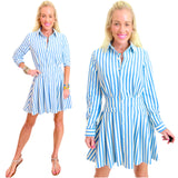 Blue Circus Stripe Button Down Fit & Flare Pope Dress