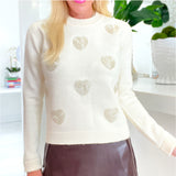 Ivory Beaded Hearts Madrid Sweater