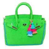 12” Lime + Blue Trim Terry Seychelles Tote w/ Removable Tassel