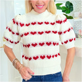 Ivory & Red Hearts Puff Sleeve Amore Sweater