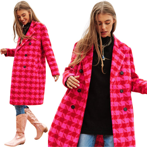 Pink & Red Houndstooth Macy Coat