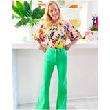 Pink Bubble Sleeve Fruity Top w/Keyhole Back