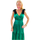Emerald Liquid Satin w/ VELVET BOWS Cannes Dress