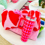 Pink & Red Hearts Blanket + Insulated Tumbler w/ Straw