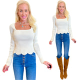 Ivory Scalloped Knit Callo Top