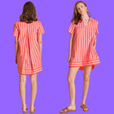 Pink Orange Pleated Back Cotton Trapman Dress